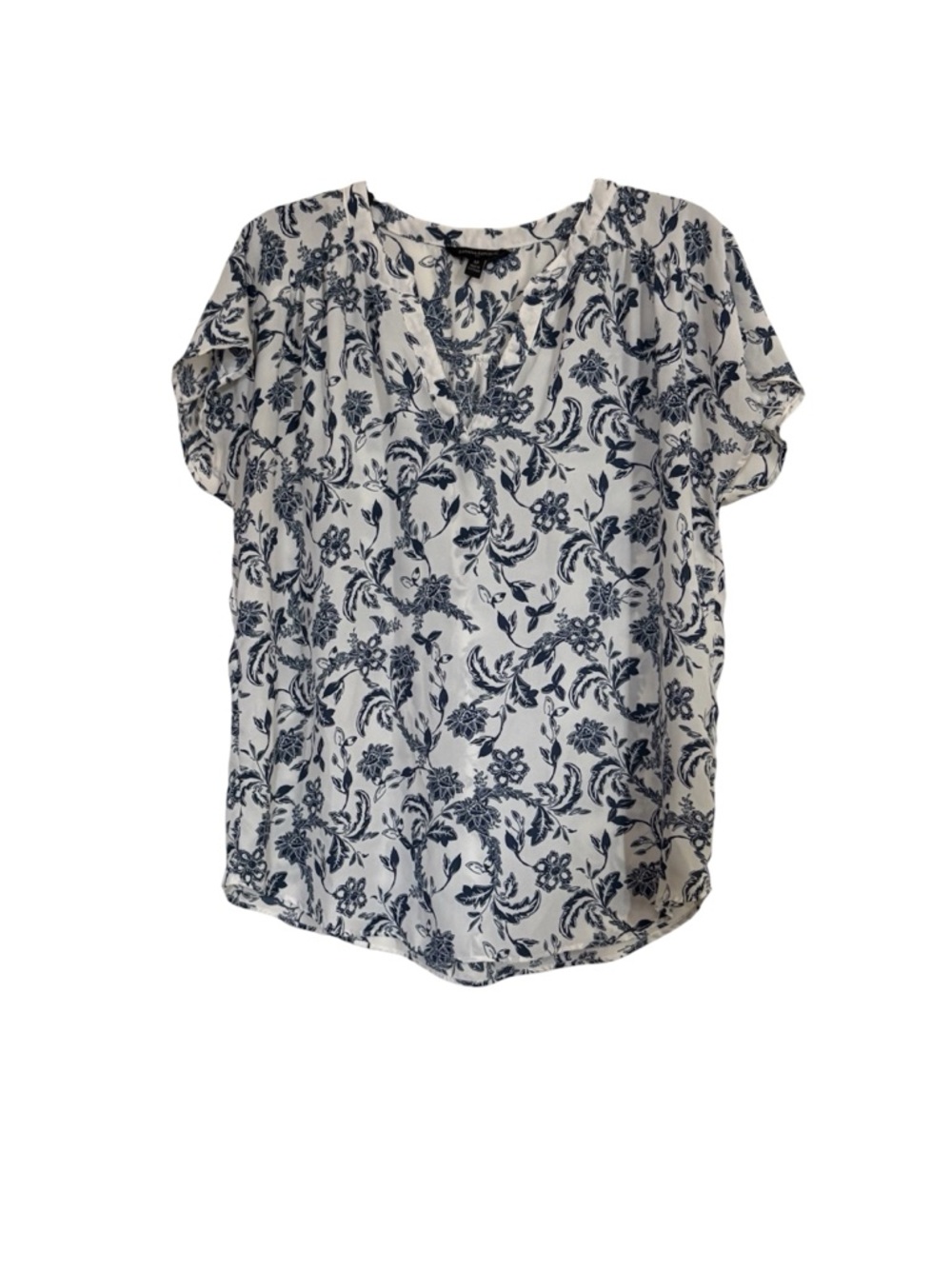 Banana Republic|White|Navy Floral Pattern Blouse